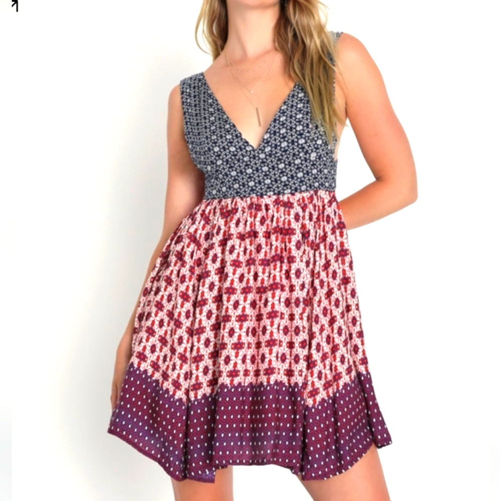 Lulu's Navy and Burgundy Printed Mini Dress